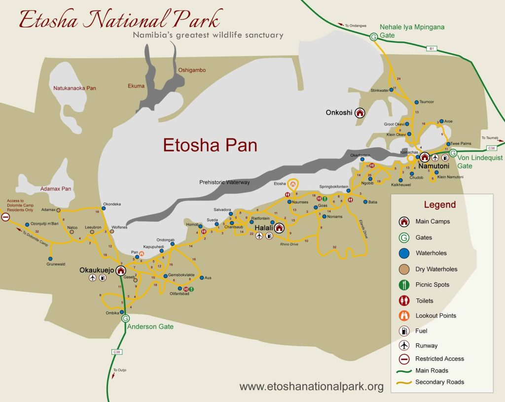 Karte vom Etosha Nationalpark